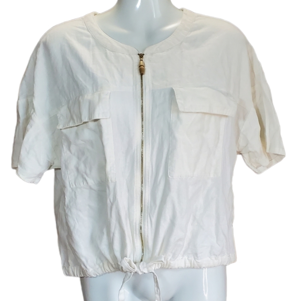 MARC NEW YORK zip front linen top S